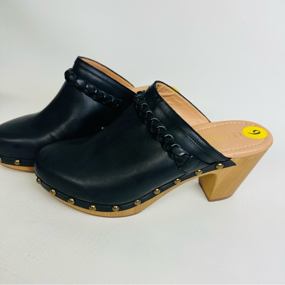 Report Womens Union Studded Mules Leather Slip on Clogs Block Heel Black Sz 9 - Picture 2 of 10